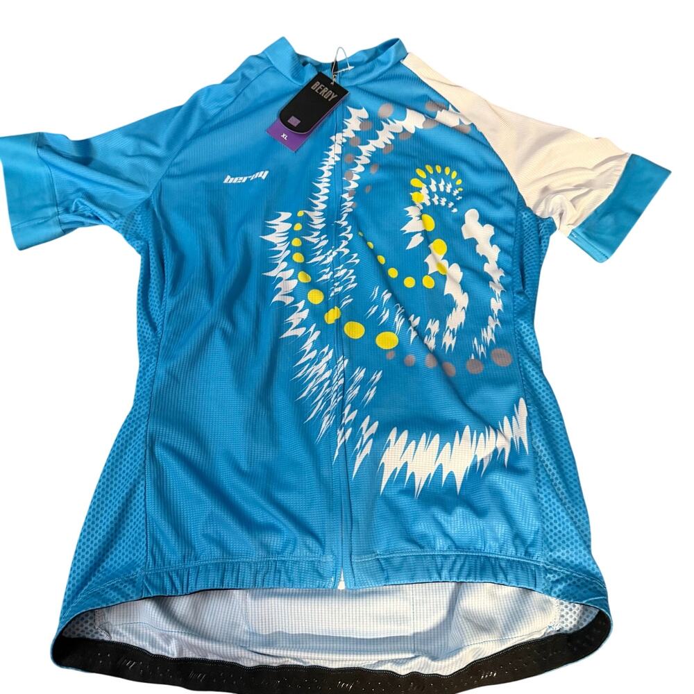 NWT Beroy light blue/white cycling jersey mens XL 3 pockets biker activewear
